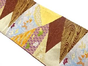 切りばめ風　流水に草花模様織り出し　袋帯